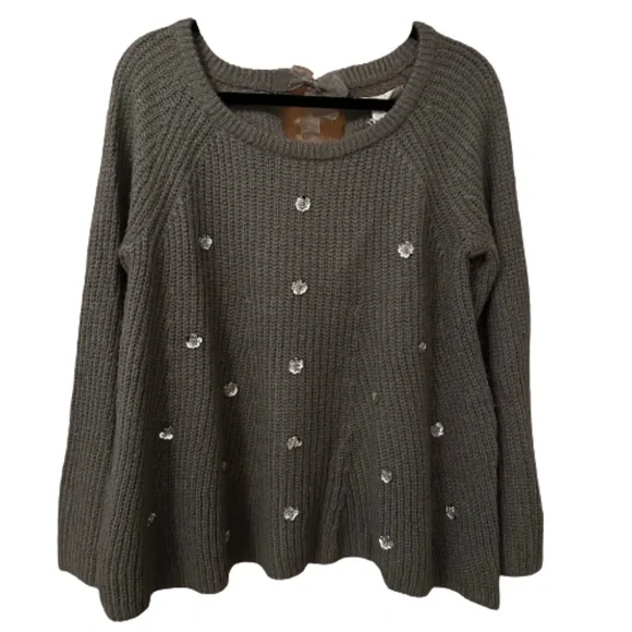 LC LAUREN CONRAD Sweater Swing Embellished Boxy Scoop Neck Gray Small - Picture 4 of 9